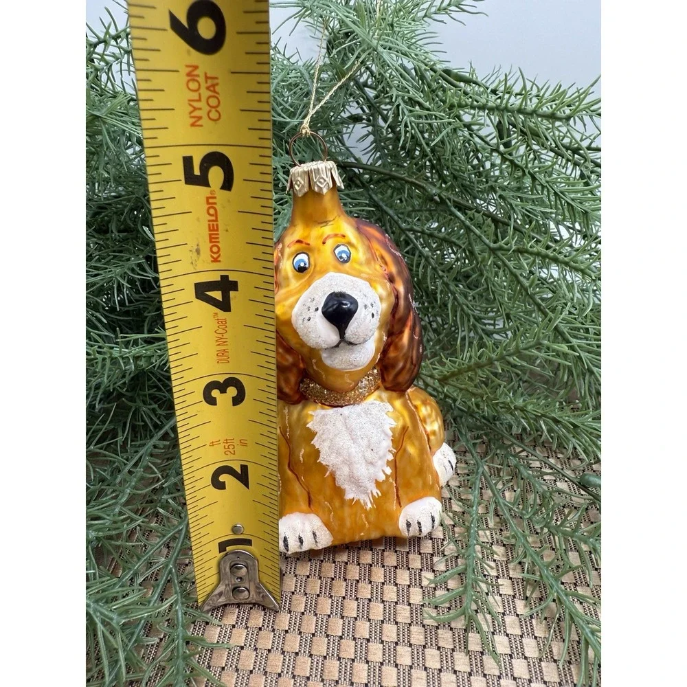 Vintage‎ Style Glass Dog Ornament Spaniel Hand Painted Glitter Christmas Decor